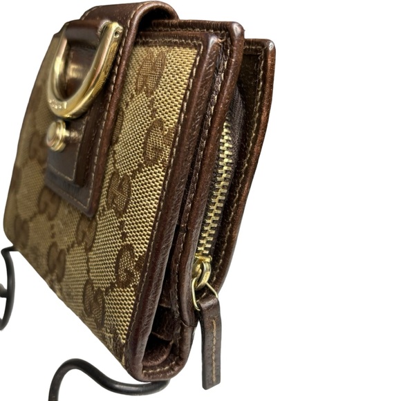 Gucci Vintage Abbey Monogram GG Canvas and Leather Gold Buckle BiFold Wallet - Picture 4 of 15
